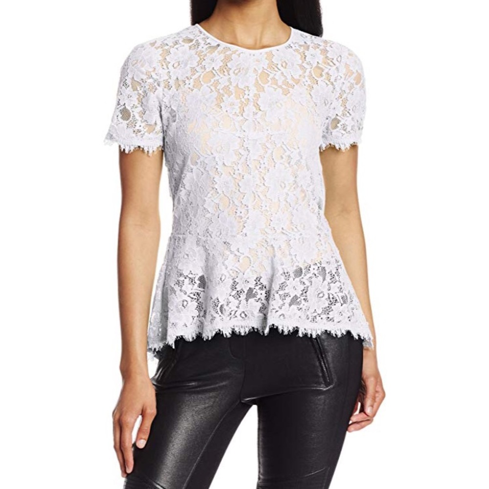 BCBGMaxAzaria Evia Lace Peplum Top, Size Large